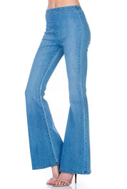 Women's High Waist Flare Denim Pants with Zipper Back