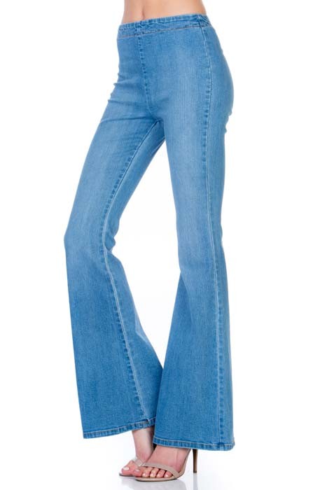 Women's High Waist Flare Denim Pants with Zipper Back