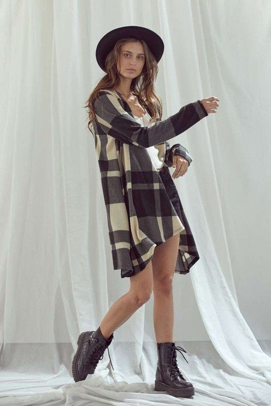 Women's Long Sleeve Checker Print Cardigan