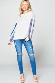 Women's Loose Fit Multi Stripe Sweatshirt Top