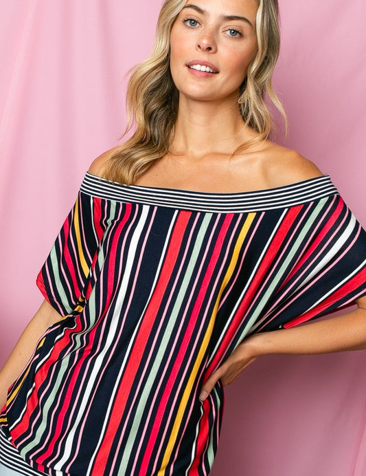 Plus Size Off Shoulder Striped Jersey Top