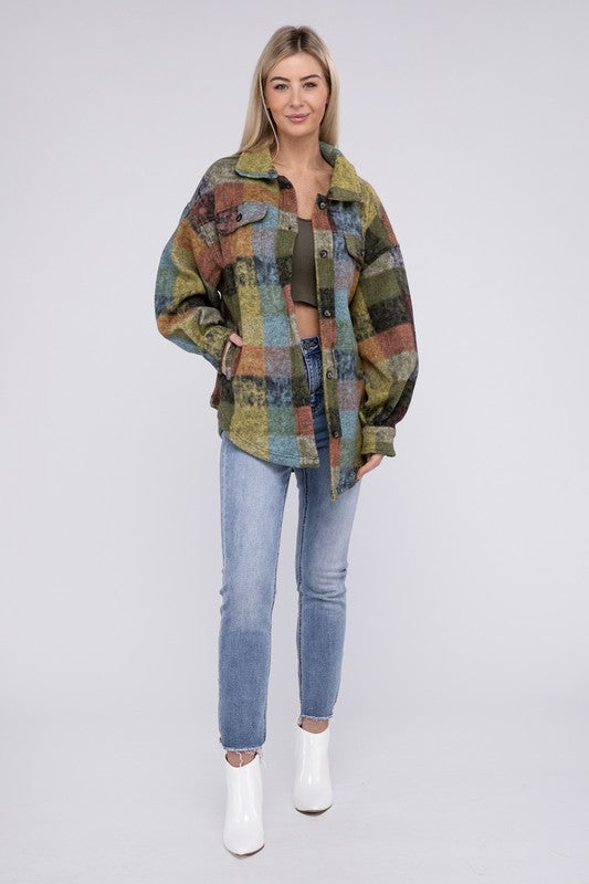 Women's Loose Fit Check Shirt Jacket