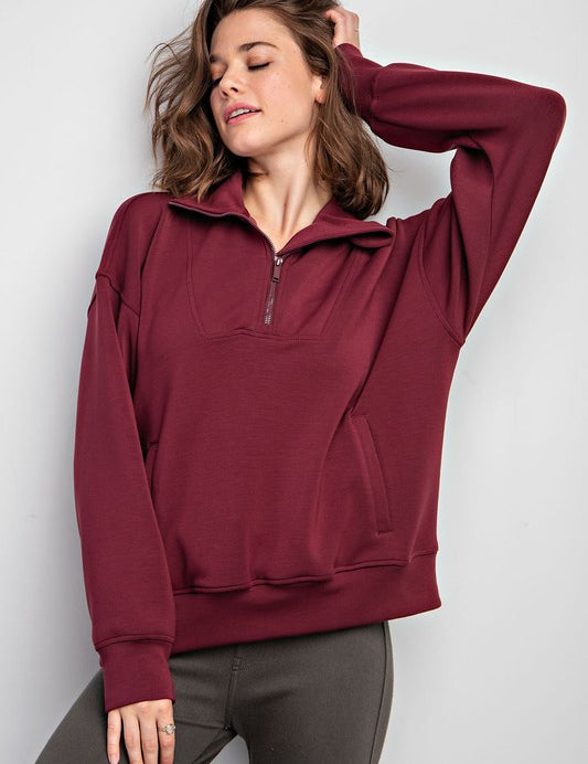 Women's Loose Fit Modal Poly Span Quarter Zip Pullover