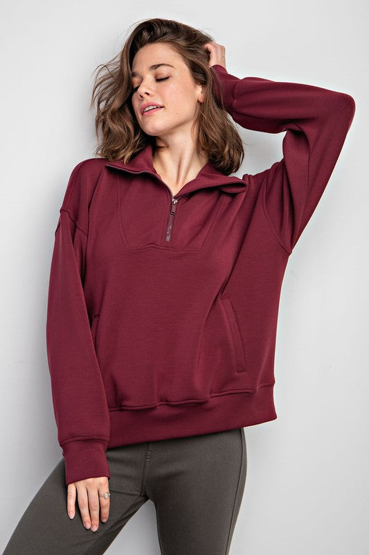 Women's Loose Fit Modal Poly Span Quarter Zip Pullover