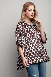 Women's Geometric Print Oversized Button Down Shirt