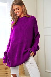 Women's Loose Fit Solid Mock Neck Knit Sweater