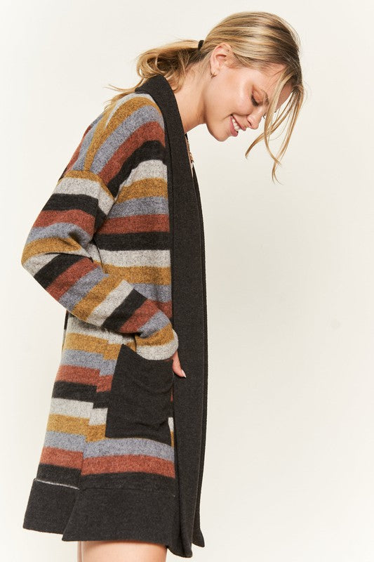 Women's Multi Color Striped Open Cardigan