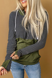 Women Half Zip Stripes Patchwork Hoodie