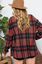 Women's Oversized Fuzzy Plaid Flannel Button Down Shacket