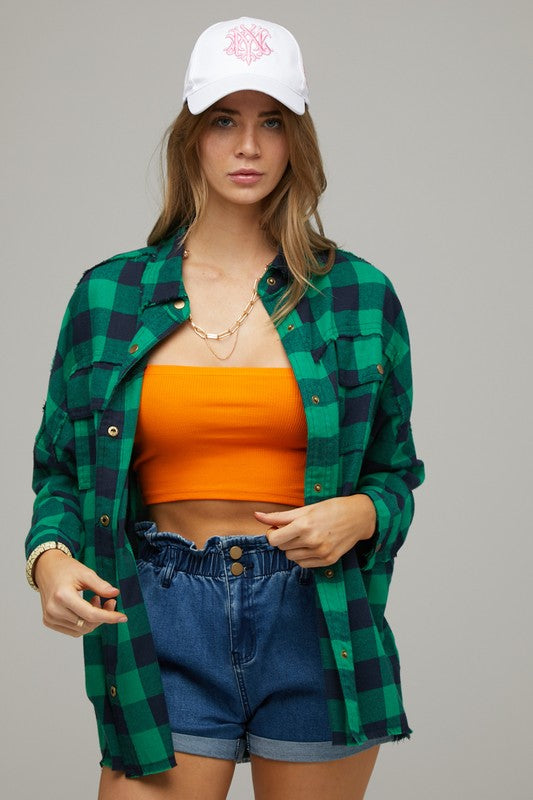 Women's Relaxed Fit Plaid Embroidered Jacket