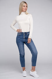 Women's Relaxed Ribbed Turtle Neck Long Sleeve Top