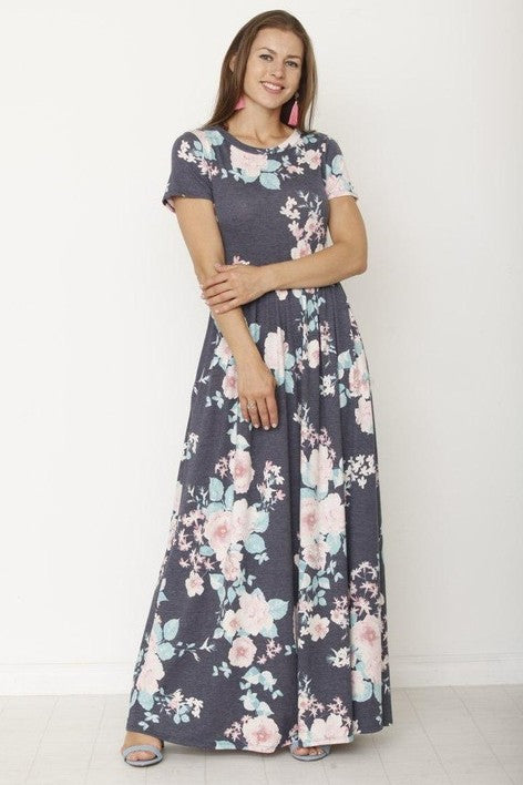 Women's Short Sleeve Maxi Dress with Hidden Pocket