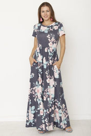 Women's Short Sleeve Maxi Dress with Hidden Pocket