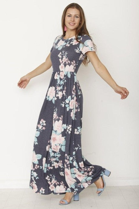 Women's Short Sleeve Maxi Dress with Hidden Pocket