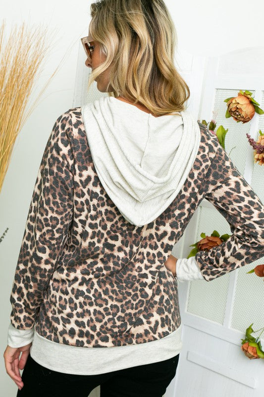 Women's Casual Cheetah Print Hoodie Sweatshirt