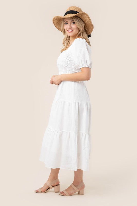 Women's Tiered Long Dress with Puff Sleeves