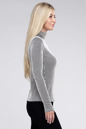 Women's Relaxed Ribbed Turtle Neck Long Sleeve Top