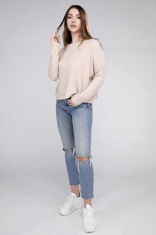 Women's Cozy Ribbed Dolman Long Sleeve Sweater