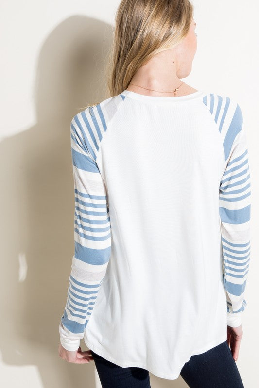 Women's Casual Plus Long Sleeve Stripe Mixed Top