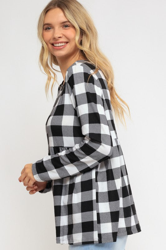 Women's Loose Fit Plaid Babydoll Top