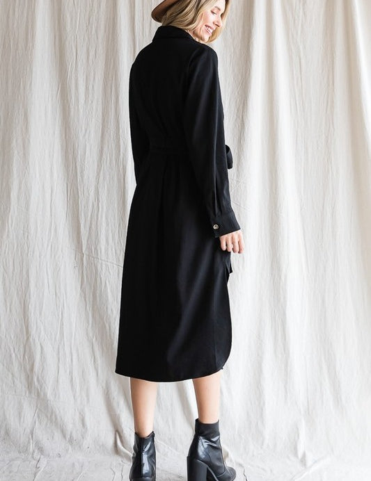 Women's Belted Button Down Long Dress