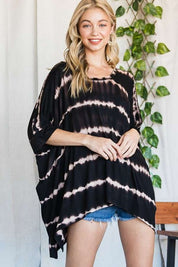 Women's Striped Tie Dye Round Neck Tunic