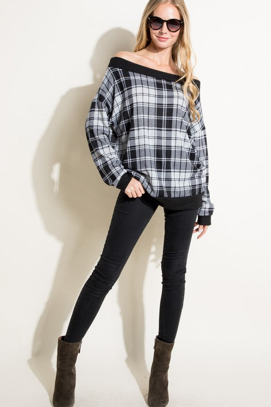 Women's Plaid Off Shoulder Top