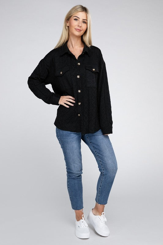 Women's Button Front Stretch Knit Shacket