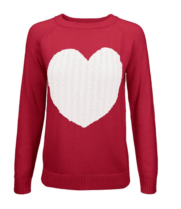 Women's Casual Heart Design Long Sleeve Pullover Sweater