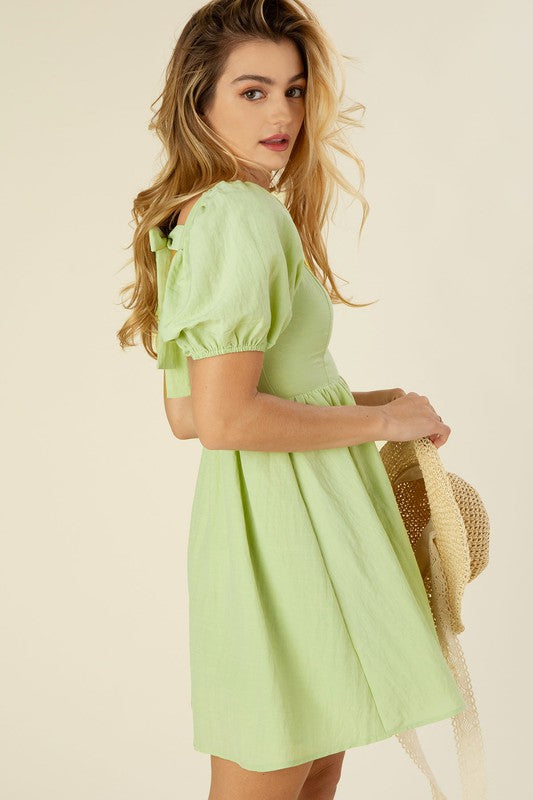 Women's Tie Back Puff Sleeve Dress