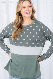 Women's Loose Fit Polka Dot Colorblock Casual Top