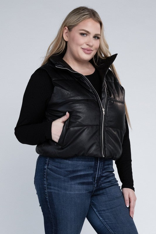 Plus Size Casual Puff Vest with Pockets