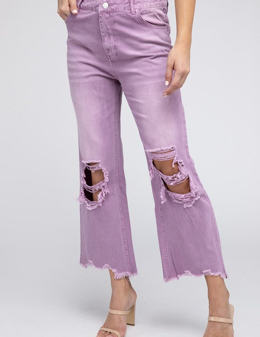 Distressed Vintage Washed Wide Leg Pants