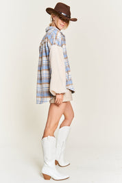 Women's Multi Plaid Teddy Sleeve Jacket