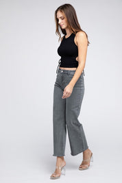 Women's Acid Wash Frayed Hem Wide Leg Pants