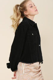 Women's Frayed Corduroy Button-Up Jacket