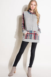 Women's Casual Plaid Mixed Turtle Neck Sweatshirt