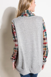 Women's Casual Plaid Mixed Turtle Neck Sweatshirt