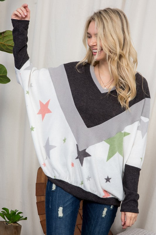 Women's Oversized Star Print Cozy Pullover Top