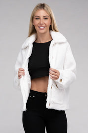 Women's Relaxed Fit Cozy Sherpa Button-Front Jacket