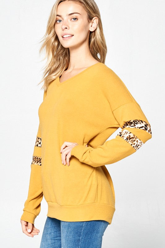 Women's Casual V Neck Long Sleeve Animal Print Tunic Top