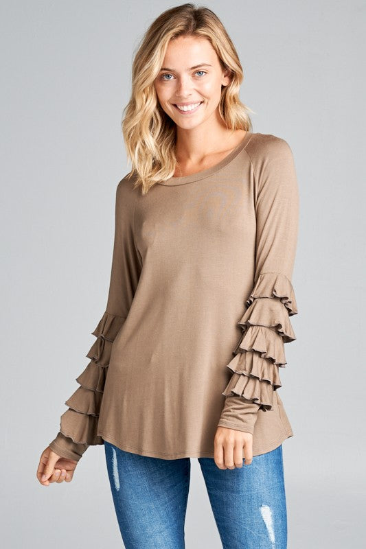 Women's Casual Mini Tiered Ruffle Long Sleeve Top