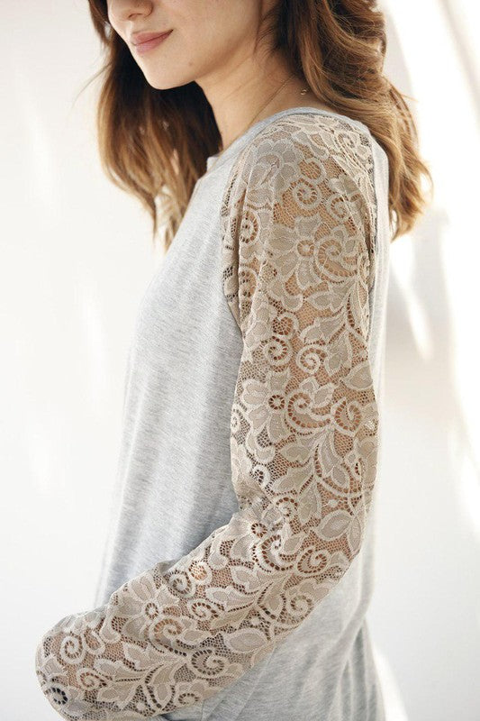 Women's Lightweight Lace Sleeve Raglan Tunic