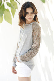 Women's Lightweight Lace Sleeve Raglan Tunic