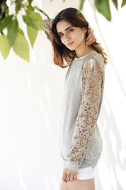 Women's Lightweight Lace Sleeve Raglan Tunic