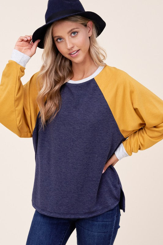 Women's Loose Fit Color Block Terry Sweatshirt