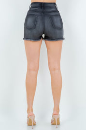 Women's High Rise Pearl Accent Denim Shorts