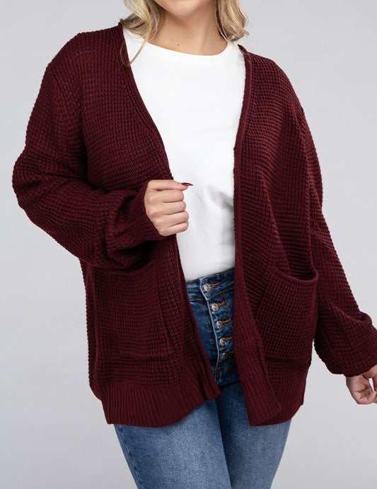 Plus Size Oversized Waffle Open Cardigan Sweater