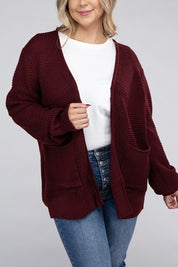 Plus Size Oversized Waffle Open Cardigan Sweater