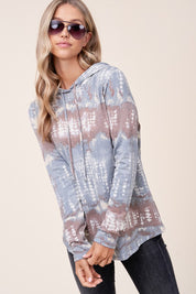 Women's Casual Tie Dye Long Sleeve Hoodie Plus Top